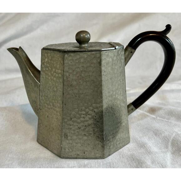 Vtg 1930s Albee Pewter Teapot 1003 Hand Hammered Octagonal Art Deco Handle
